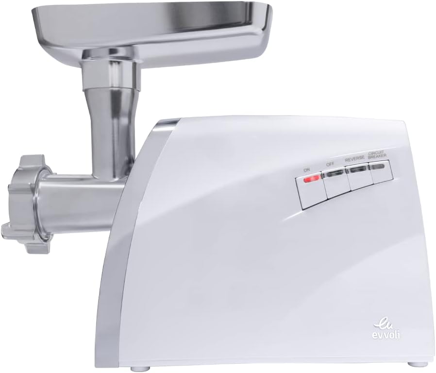 evvoli Meat Grinder, Meat Mincer & Sausage, Reverse Function, Digital Switches With Alarm System, 1600W, White, EVKA-MG1600W