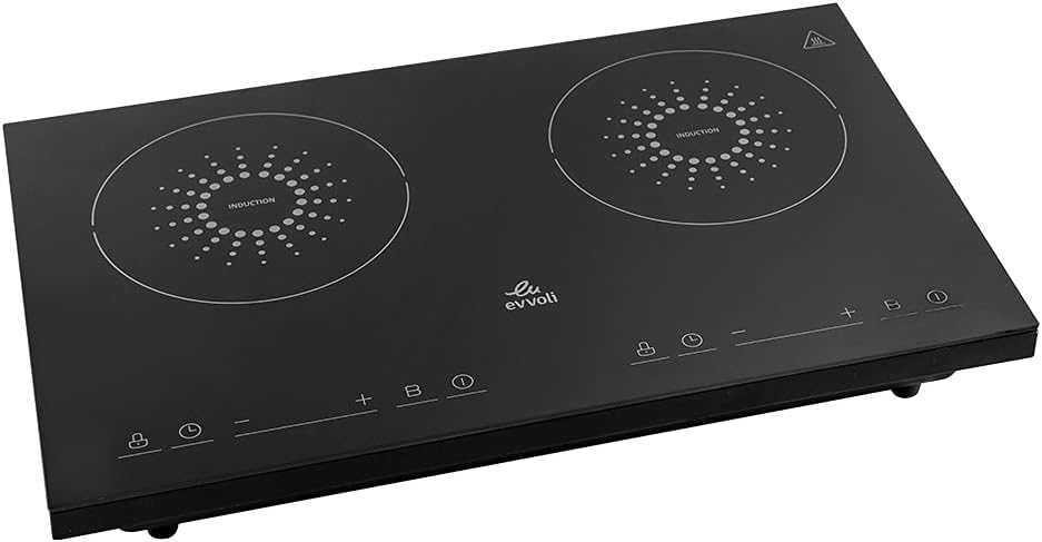 evvoli Induction Hob, 2 Burners with 9 Stage Power Settings, Soft Touch Control And Safety Switch, EVKA-IH201B