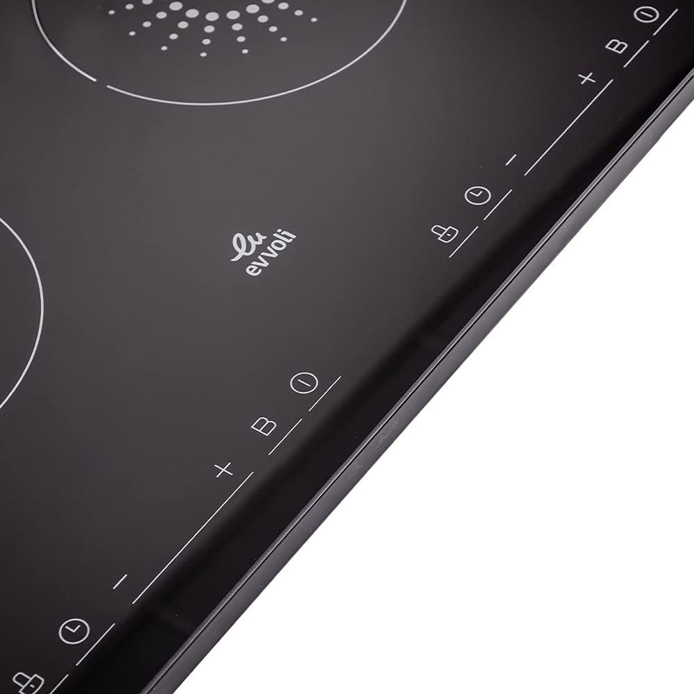 evvoli Induction Hob, 2 Burners with 9 Stage Power Settings, Soft Touch Control And Safety Switch, EVKA-IH201B