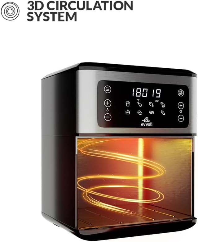 evvoli Air Fryer 5.5 Liters With Digital Control Panel Display, 8 Preset Programs and Built-In Preheat Function, 1700W, EVKA-AF5508D
