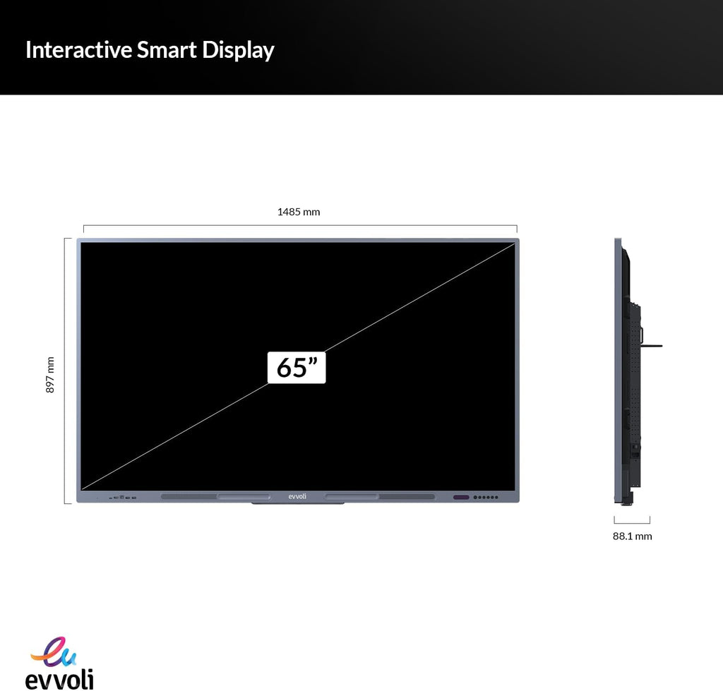 evvoli Interactive Smart Display 4K UHD, 65 Inches LED, Android 13, 40 Points, 10M Laser Distance 65EVID60X Black
