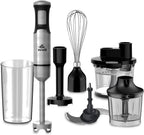 evvoli Hand Blender, 1200W, 6-In-1 Stainless Steel Stem Hand Blender With Food processor 2l, Whisk, Potato Masher, Beaker 600 ml and Chopper 1000 ml, EVKA-HBL6B