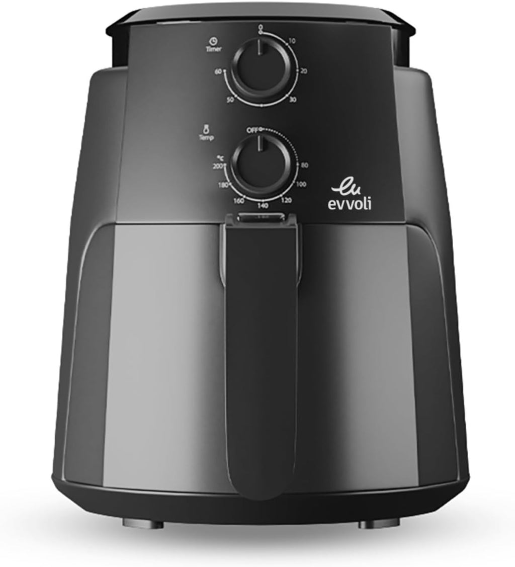 evvoli Air Fryer 4 Litres with Timer Temperature, Adjustable Control and 8 Preset Programs,1500W, EVKA-AF4001BS, Black