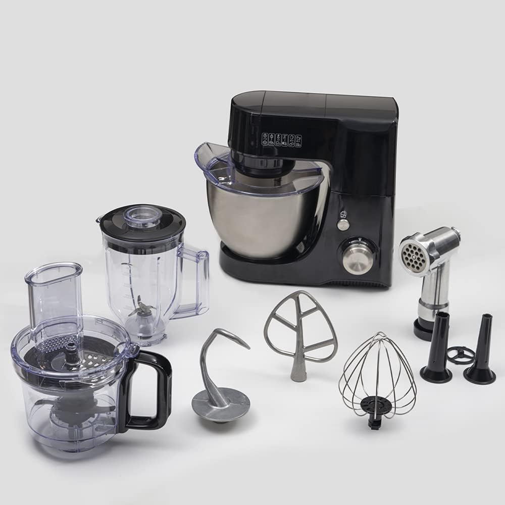 evvoli Kitchen Machine ,4L Bowl Capacity, 1100W, SUS Beater, Dough Hook, Multi speed control, Grinder 300ml included, EVKA-KM45B