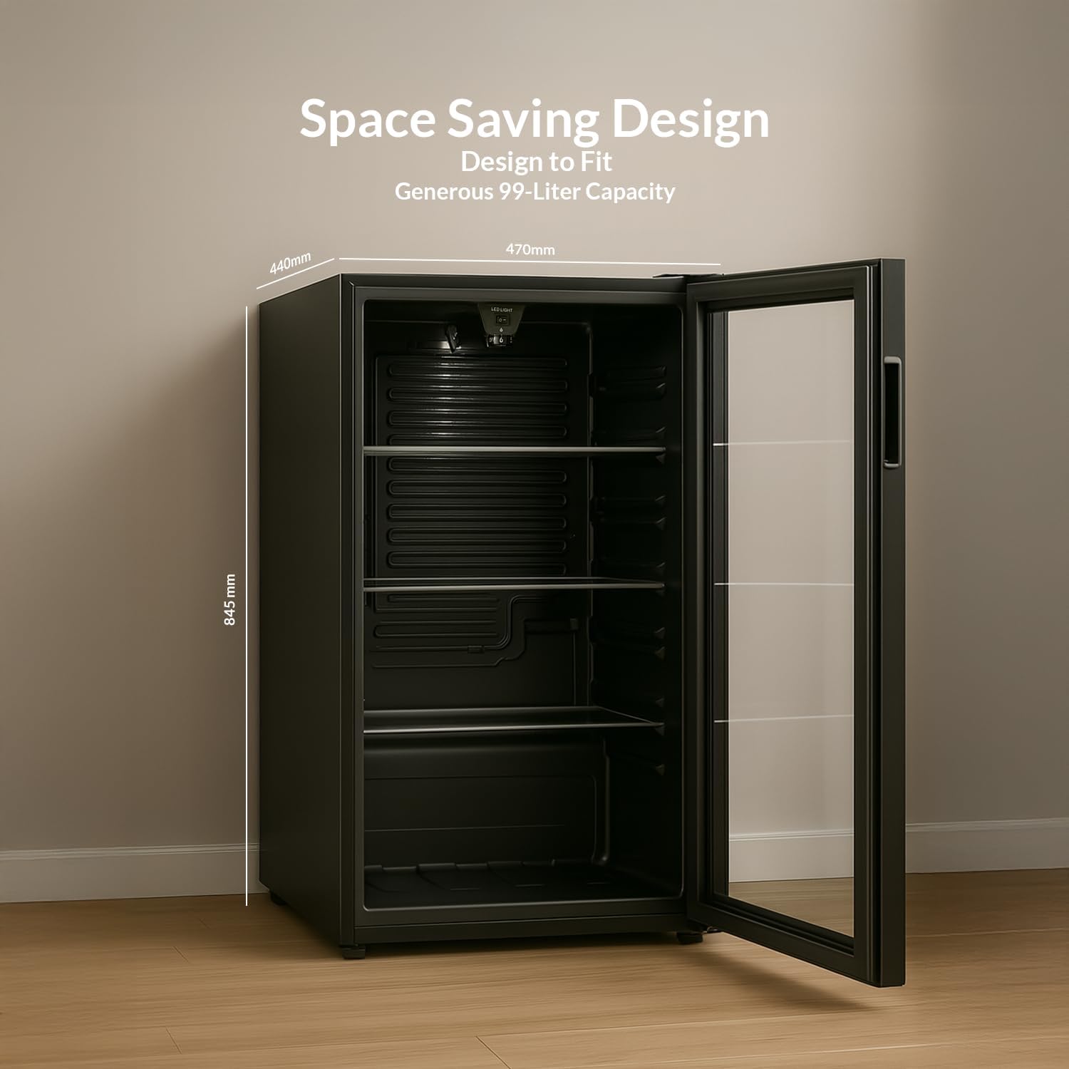 evvoli Beverage Cooler, 99 Liters, See-through Glass Door, Adjustable Leg, Defrost Type, EVBCM-99B
