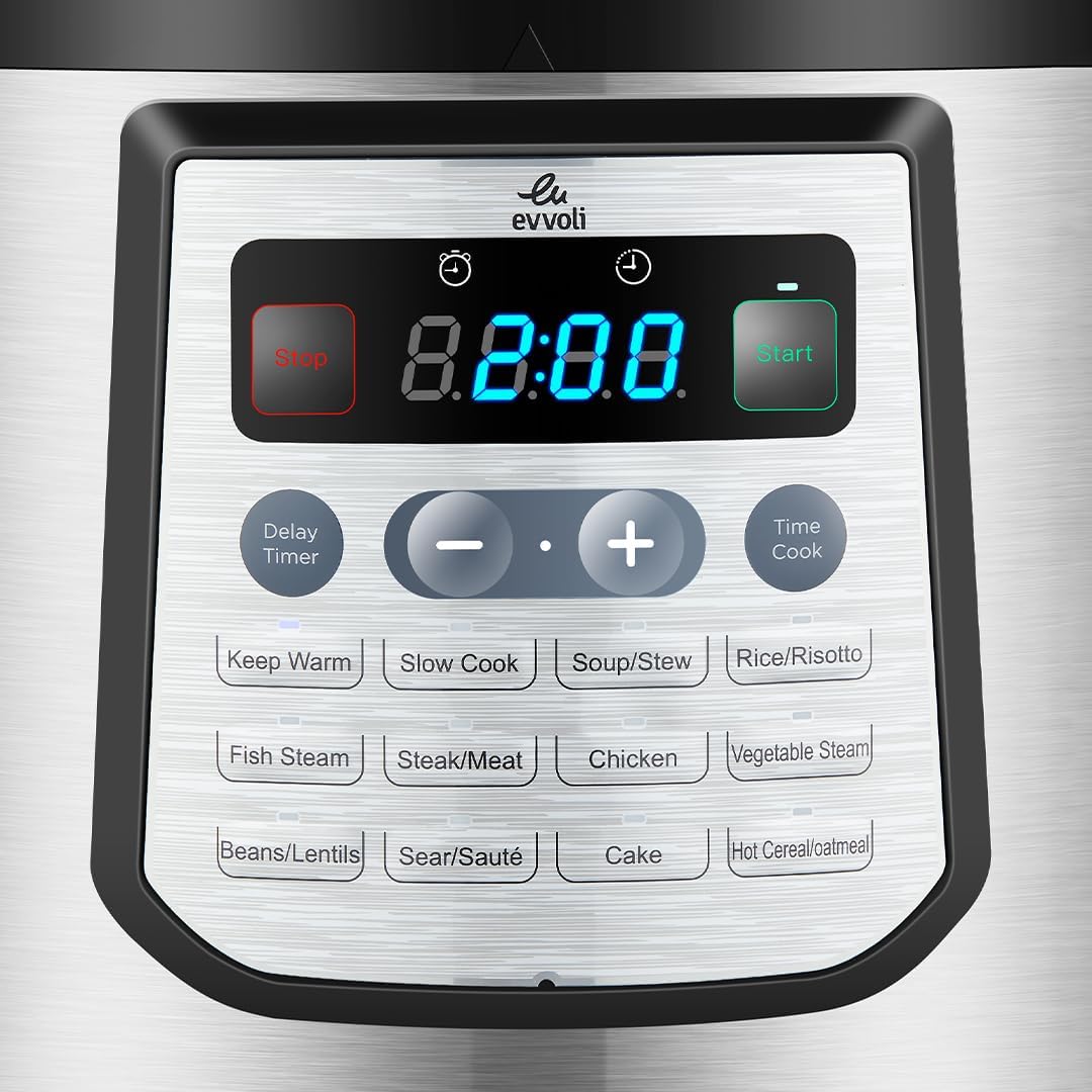 evvoli 12-in-1 Multi-Use Programmable Pressure Cooker Digital LED Display 8 L 1200 W EVKA-PC8012S Black/Silver