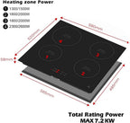 evvoli Built-In Induction Hob, 4 Burners, Soft Touch Control With 9 Stage Power Setting And Safety Switch, EVBI-IH604B, Black