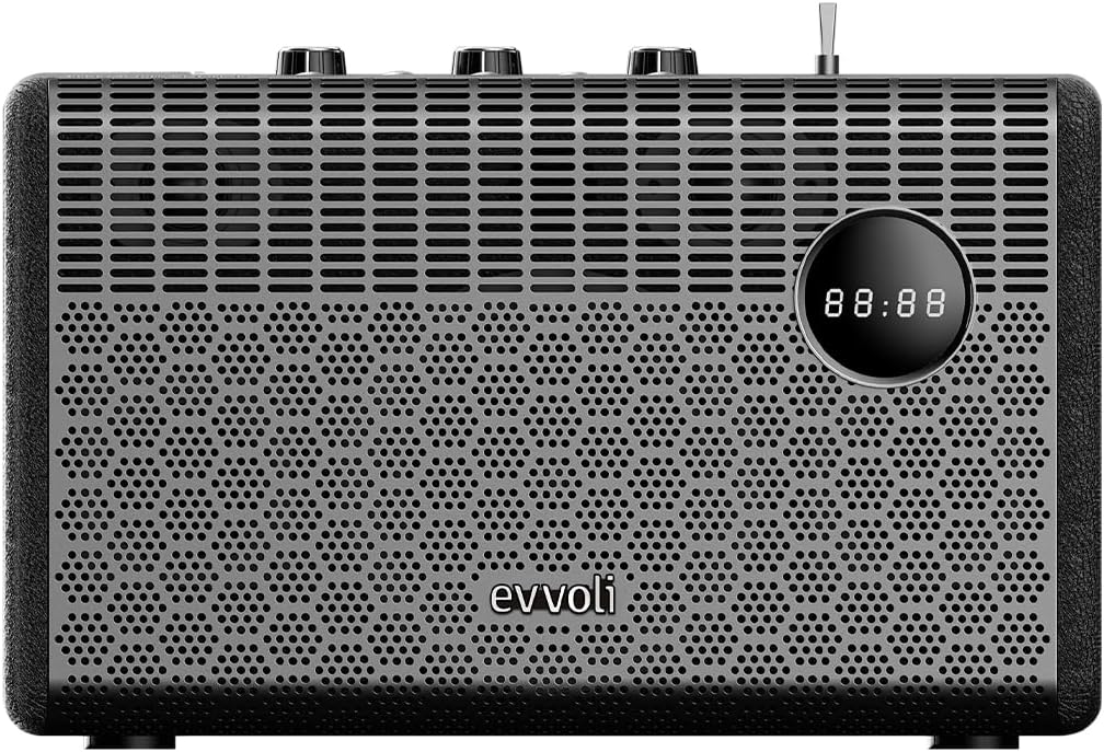 evvoli Portable Wireless Retro Bluetooth Speaker With 50W Heavy Bass Speaker for Home, Outdoor, Office and Party - EVAUD-RB51A, Black