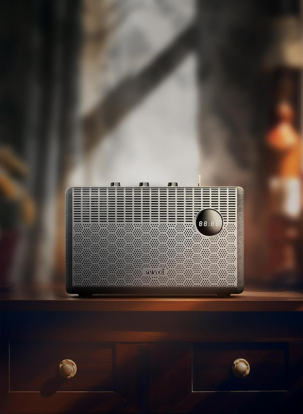 evvoli Portable Wireless Retro Bluetooth Speaker With 50W Heavy Bass Speaker for Home, Outdoor, Office and Party - EVAUD-RB51A, Black