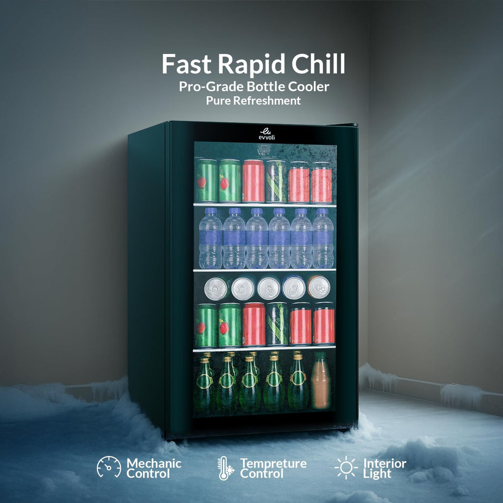 evvoli Beverage Cooler, 99 Liters, See-through Glass Door, Adjustable Leg, Defrost Type, EVBCM-99B