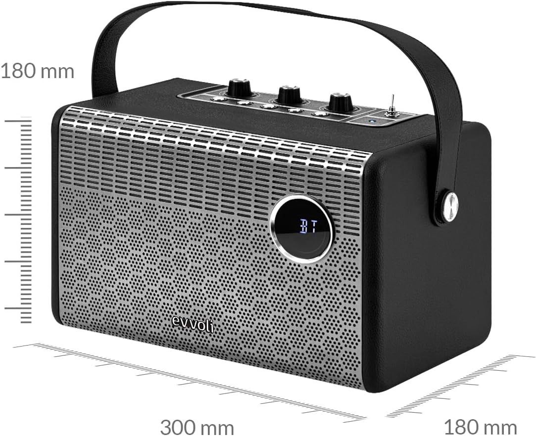 evvoli Portable Wireless Retro Bluetooth Speaker With 50W Heavy Bass Speaker for Home, Outdoor, Office and Party - EVAUD-RB51A, Black
