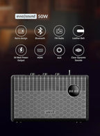 evvoli Portable Wireless Retro Bluetooth Speaker With 50W Heavy Bass Speaker for Home, Outdoor, Office and Party - EVAUD-RB51A, Black