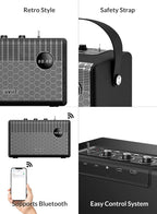 evvoli Portable Wireless Retro Bluetooth Speaker With 50W Heavy Bass Speaker for Home, Outdoor, Office and Party - EVAUD-RB51A, Black